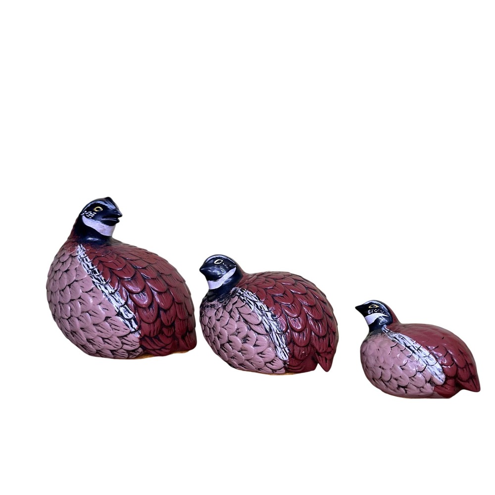 Vintage Arnels Ceramic Quail Partridge Hand Painted MCM Pottery Figurines Set
